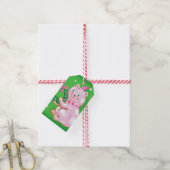 Cute Cartoon kerstkat Holding Wreated Cadeaulabel (Met Touw)