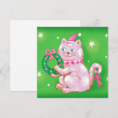 Cute Cartoon kerstkat Holding Wreated Feestdagenkaart (Voorkant / Achterkant)