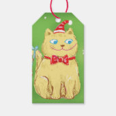 Cute Cartoon kerstkat met Santa Hat Cadeaulabel (Voorkant)