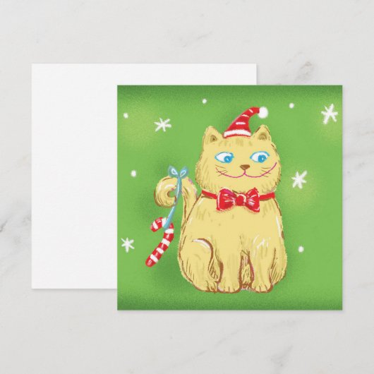 Cute Cartoon kerstkat met Santa Hat Feestdagenkaart (Voorkant / Achterkant)