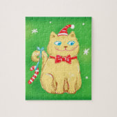 Cute Cartoon kerstkat met Santa Hat Legpuzzel (Verticaal)