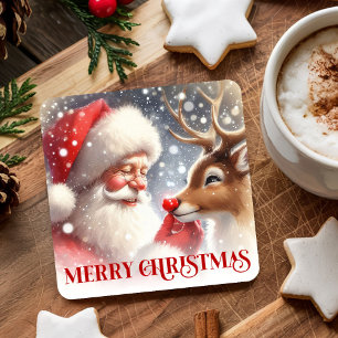 Cute Cartoon Kerstman Rudolph Kerstfeest Coaster Kartonnen Onderzetters