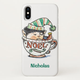 Cute Cartoon Kerstmis Elf Slaapend in een thea Cup iPhone X Hoesje