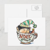 Cute Cartoon Kerstmis Elf Slaapend in een thea Cup Feestdagenkaart (Voorkant / Achterkant)