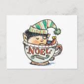 Cute Cartoon Kerstmis Elf Slaapend in een thea Cup Feestdagenkaart (Voorkant)