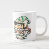 Cute Cartoon Kerstmis Elf Slaapend in een thea Cup Grote Koffiekop (Rechts)
