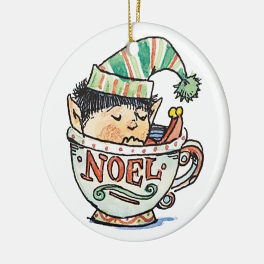 Cute Cartoon Kerstmis Elf Slaapend in een thea Cup Keramisch Ornament (Links)