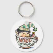 Cute Cartoon Kerstmis Elf Slaapend in een thea Cup Sleutelhanger (Voorkant)