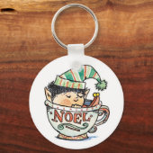 Cute Cartoon Kerstmis Elf Slaapend in een thea Cup Sleutelhanger (Voorkant)