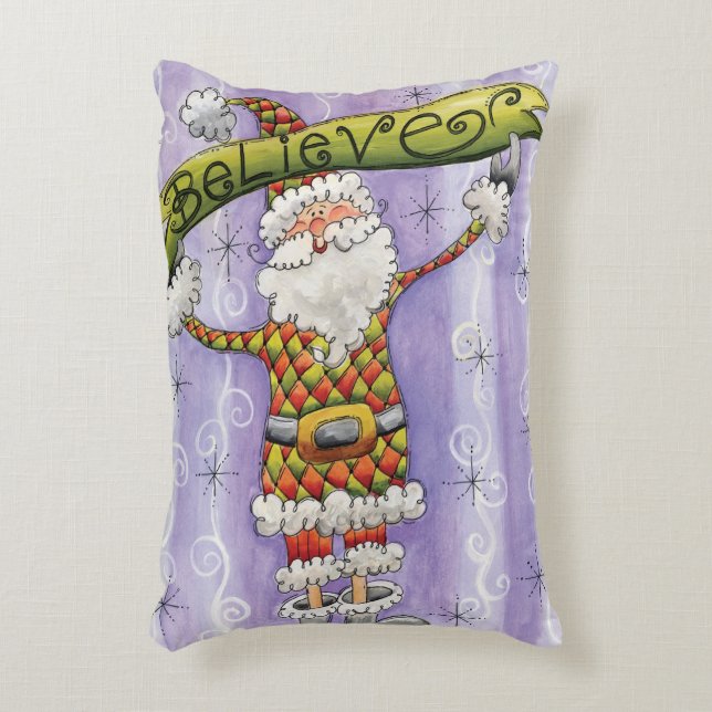 Cute Cartoon Kerstmis, geloof ik in Santa Claus Accent Kussen (Voorkant(Verticaal))