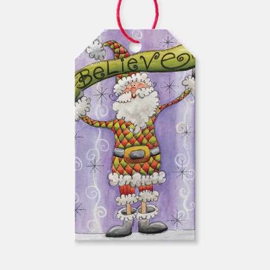 Cute Cartoon Kerstmis, geloof ik in Santa Claus Cadeaulabel (Voorkant)