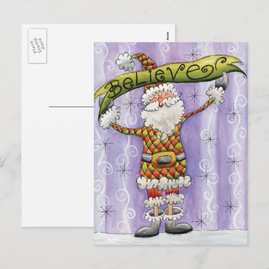 Cute Cartoon Kerstmis, geloof ik in Santa Claus Feestdagenkaart (Voorkant / Achterkant)