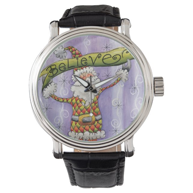 Cute Cartoon Kerstmis, geloof ik in Santa Claus Horloge (Voorkant)