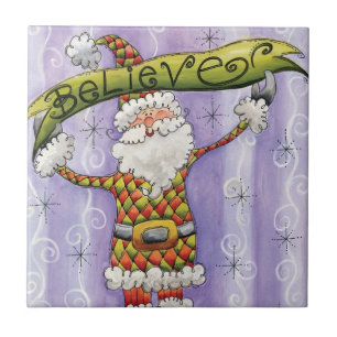 Cute Cartoon Kerstmis, geloof ik in Santa Claus Tegeltje