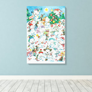 Cute Cartoon Kerstpoar Beer Penguin Party Canvas Afdruk