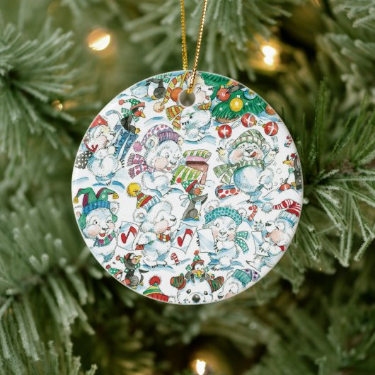 Cute Cartoon Kerstpoar Beer Penguin Party Keramisch Ornament (Boom)