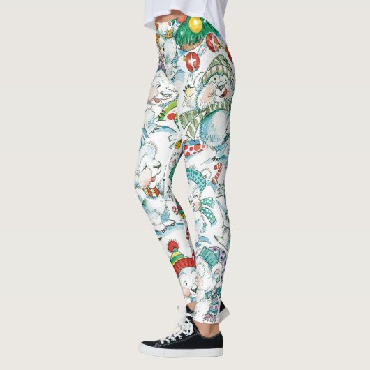 Cute Cartoon Kerstpoar Beer Penguin Party Leggings (Links)