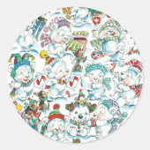 Cute Cartoon Kerstpoar Beer Penguin Party Ronde Sticker (Voorkant)