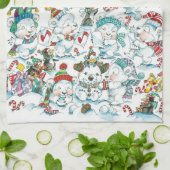 Cute Cartoon Kerstpoar Beer Penguin Party Theedoek (Gevouwen)