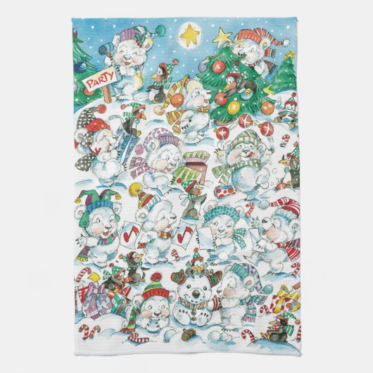 Cute Cartoon Kerstpoar Beer Penguin Party Theedoek (Verticaal)