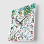 Cute Cartoon Kerstpoar Beer Penguin Party Vierkante Klok (Hoek)