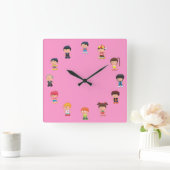 Cute Cartoon Kind Vierkante Klok (Huis)