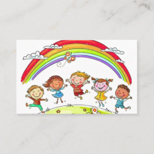 Cute Cartoon Kinder Regenboogdag Kinderopvang Visitekaartje
