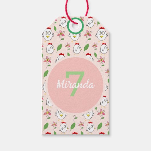 Cute Cartoon Kip Illustratie Cadeaulabel (Voorkant)