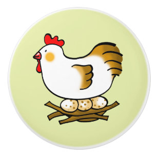 Cute Cartoon Kip op Nest met Boerderij Eieren Keramische Knop