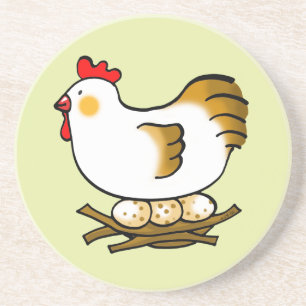 Cute Cartoon Kip op Nest met Boerderij Eieren Zandsteen Onderzetter