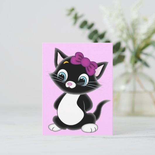 Cute Cartoon Kitten Briefkaart (Staand voorkant)