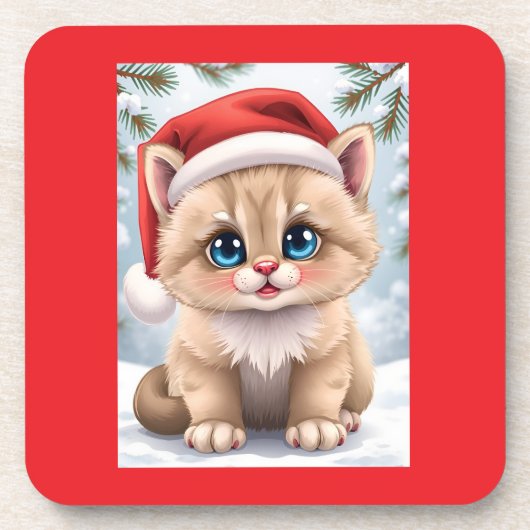 Cute cartoon kitten Christmas fun Bier Onderzetter (Voorkant)