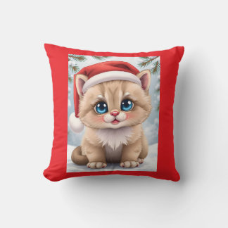 Cute cartoon kitten Christmas fun Kussen