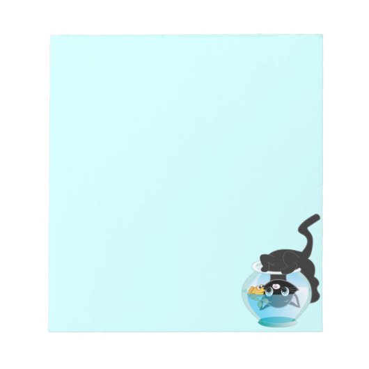 Cute Cartoon Kitten, Fish and bowl Notitieblok (Voorkant)