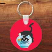 Cute Cartoon Kitten, Fish and bowl Sleutelhanger (Voorkant)
