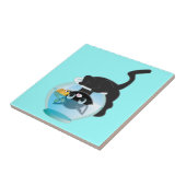 Cute Cartoon Kitten, Fish and bowl Tegeltje (Zijkant)