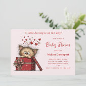 Cute Cartoon Kitten in a Box Baby Shower Kaart (Staand voorkant)