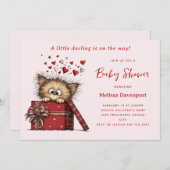 Cute Cartoon Kitten in a Box Baby Shower Kaart (Voorkant / Achterkant)