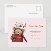 Cute Cartoon Kitten in a Box with Hearts Aankondigingskaart (Voorkant / Achterkant)