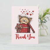 Cute Cartoon Kitten in a Box with Hearts Bedankkaart (Staand voorkant)
