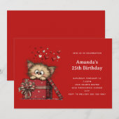 Cute Cartoon Kitten in a Box with Hearts Birthday Kaart (Voorkant / Achterkant)