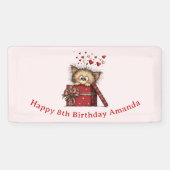 Cute Cartoon Kitten in a Box with Hearts Birthday Spandoek (Horizontaal)