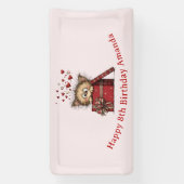 Cute Cartoon Kitten in a Box with Hearts Birthday Spandoek (Verticaal)