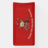 Cute Cartoon Kitten in a Box with Hearts Birthday Spandoek (Verticaal)