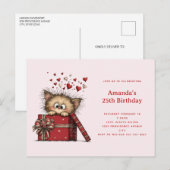 Cute Cartoon Kitten in a Box with Hearts Birthday Uitnodiging Briefkaart (Voorkant / Achterkant)