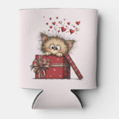 Cute Cartoon Kitten in a Box with Hearts Blikjeskoeler (Voorkant)