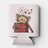 Cute Cartoon Kitten in a Box with Hearts Blikjeskoeler (Achterkant)