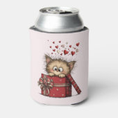 Cute Cartoon Kitten in a Box with Hearts Blikjeskoeler (Blikje Achterkant)