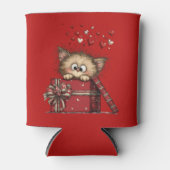 Cute Cartoon Kitten in a Box with Hearts Blikjeskoeler (Voorkant)