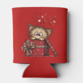 Cute Cartoon Kitten in a Box with Hearts Blikjeskoeler (Achterkant)